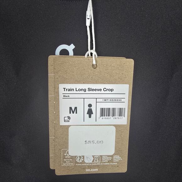 On Cloud Womens Train Long Sleeve Crop Compression Top Size M Black Running - Picture 2 of 6